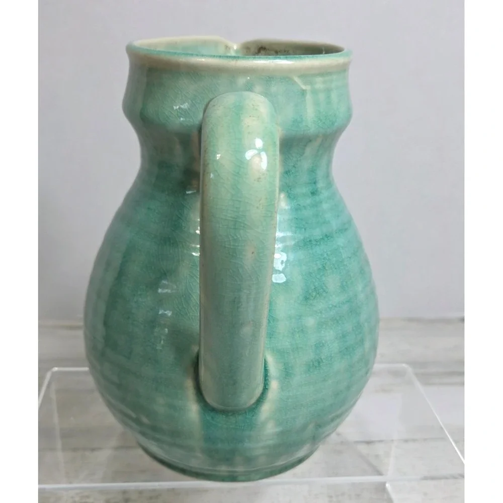 JARS France Tourron Jade Green Crackle Glaze Stoneware Ceramic Pitcher Jug 56oz